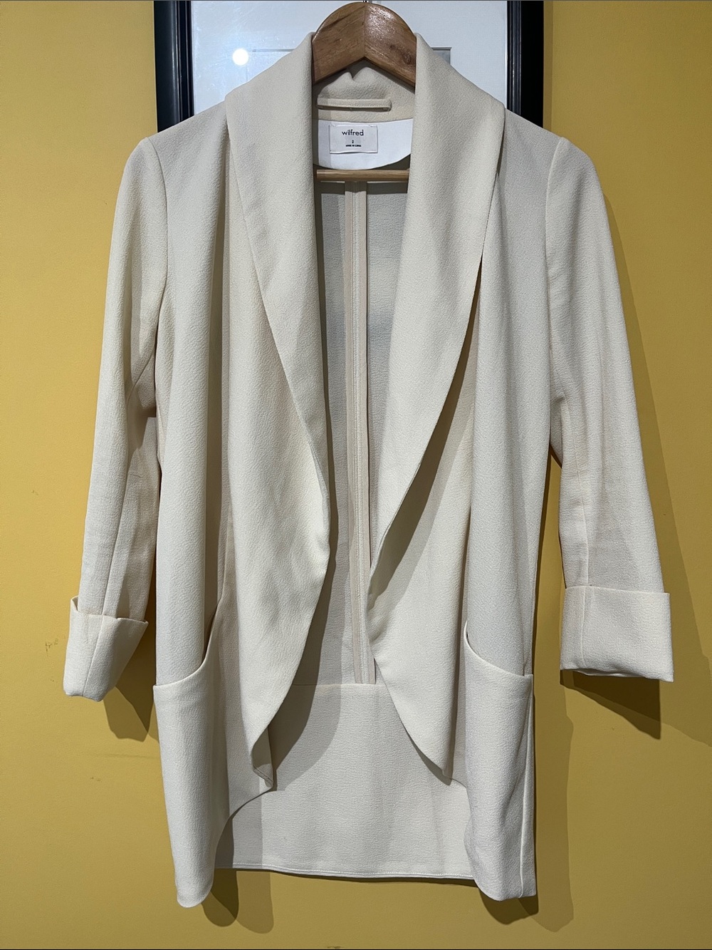 Wilfred Aritzia Chevalier Cream Draped Open-Front Blazer Jacket Sz 0